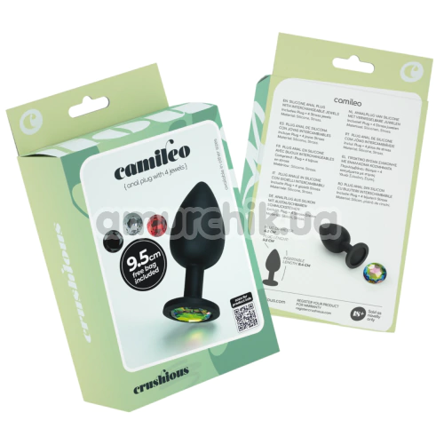 Анальна пробка зі змінним кристалом Crushious Camileo Large, чорна