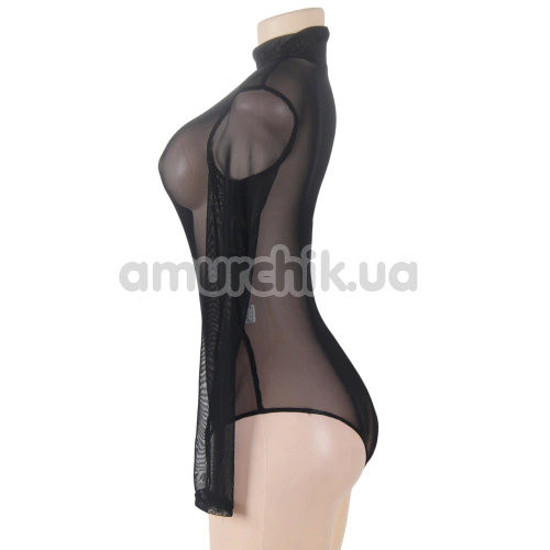 Боді Paris Hollywood Long Sleeve Mesh Bodysuit With Halter Neck, чорне