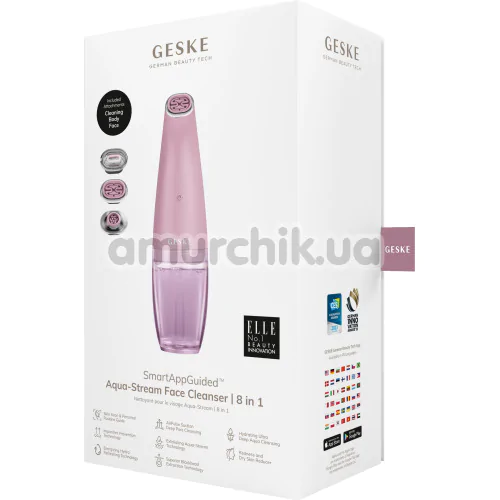 Устройство для очищения кожи лица Geske Aqua-Stream Face Cleanser 8 in 1, розовое