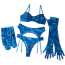 Комплект Star Night Mesh Printed Sexy Bra Set, синий: бюстгальтер + трусики-стринги + пояс для чулок + чулки + перчатки - Фото №12