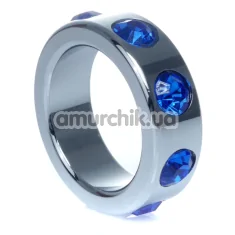 Ерекційне кільце з синіми кристалами Boss Series Metal Ring Diamonds Small, срібне - Фото №1