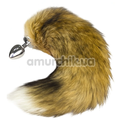 Анальная пробка с рыжим хвостом Runyu S, серебряная - Фото №1