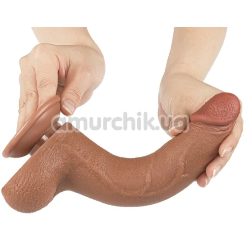 Фаллоимитатор Sliding-Skin Dual Layer Dong 8.5 с мошонкой, светло-коричневый