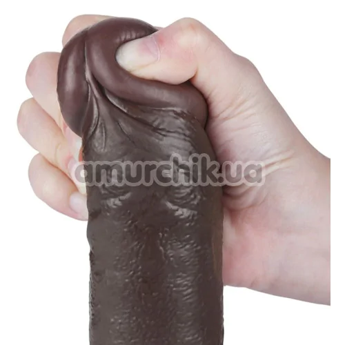Фаллоимитатор Sliding-Skin Dual Layer Dong 9.5 с мошонкой, коричневый