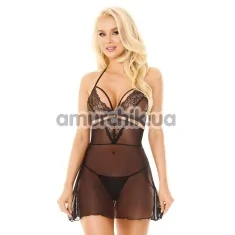 Комплект SoftLine Collection Melania черный: пеньюар + трусики-стринги - Фото №1