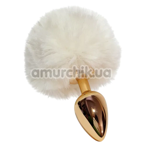 Анальна пробка з білим хвостиком Alume Metal Plug With Tail S, золота