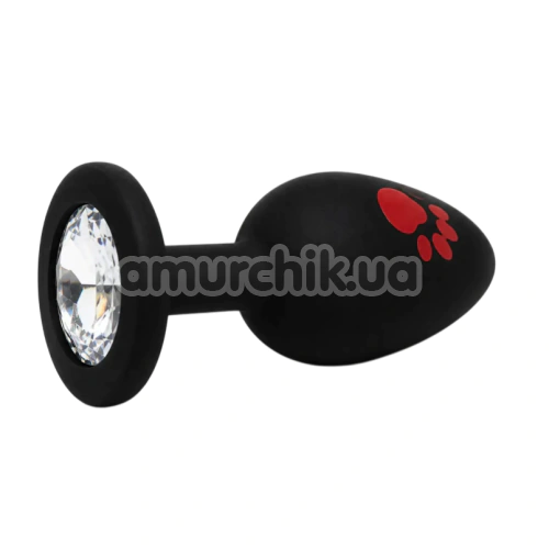 Анальная пробка с прозрачным кристаллом Alume Silicone Heart Paw Plug S, черная