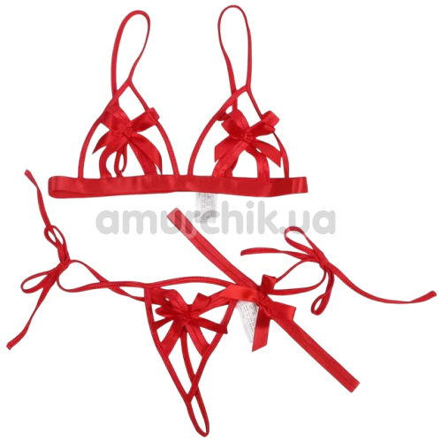 Комплект Star Night Bowknot Sexy Babydoll Lingerie Set, красный: бюстгальтер + трусики-стринги + наручники