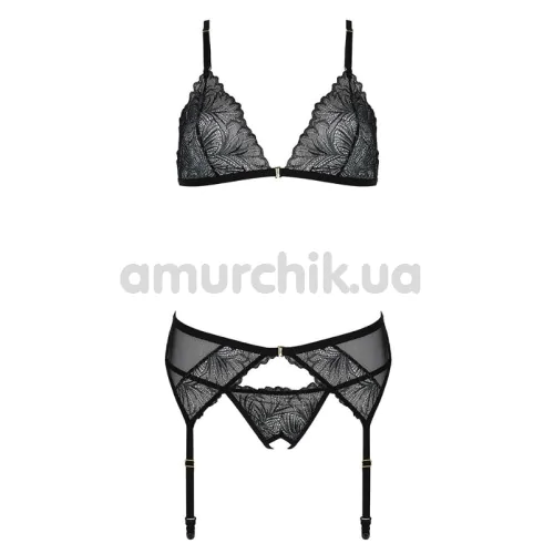 Комплект Passion Free Your Senses Deliena Set, черный: бюстгальтер + трусики + пояс для чулок