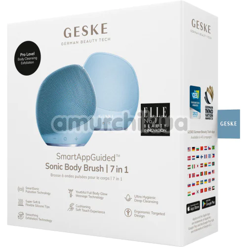 Ультразвуковая щетка для тела Geske Sonic Body Brush 7 in 1, голубая