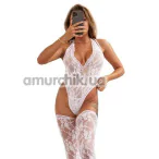 Комплект Star Night Sexy Sleeveless Floral Lace Set, білий: боді + панчохи - Фото №1