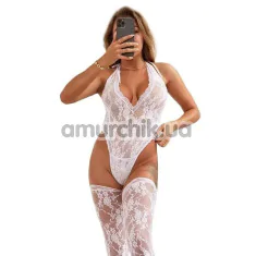 Комплект Star Night Sexy Sleeveless Floral Lace Set, білий: боді + панчохи - Фото №1