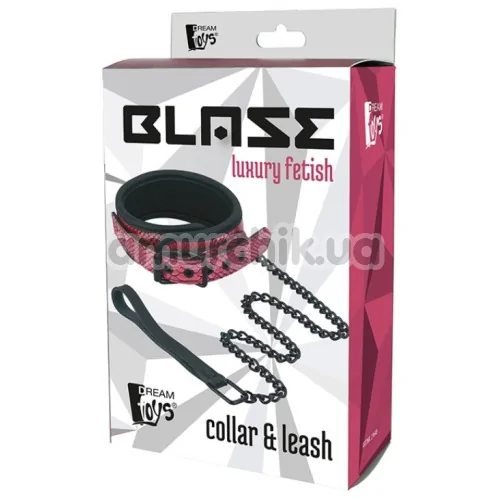 Ошейник с длинным поводком Blaze Luxury Fetish Collar and Leash, розовый