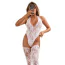 Комплект Star Night Sexy Sleeveless Floral Lace Set, белый: боди + чулки - Фото №1