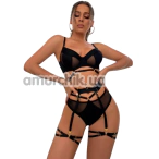 Комплект Star Night Ring & Strap Set, черный: бюстгальтер + трусики-стринги + пояс для чулок - Фото №1