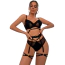 Комплект Star Night Ring & Strap Set, черный: бюстгальтер + трусики-стринги + пояс для чулок - Фото №1