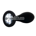 Анальна пробка з прозорим кристалом Exclusivity Jewellery Silicone Straight Plug M, чорна - Фото №1