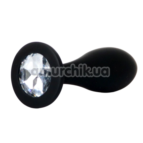 Анальна пробка з прозорим кристалом Exclusivity Jewellery Silicone Straight Plug M, чорна - Фото №1