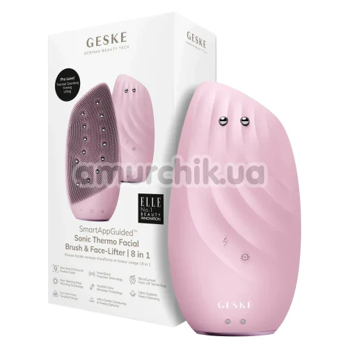 Щетка для лица Geske Sonic Thermo Facial Brush & Face-Lifter 8 in 1, светло-розовая