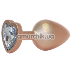 Анальная пробка с прозрачным кристаллом Exclusivity Jewellery Pearl Gold Heart Plug М, золотая - Фото №1