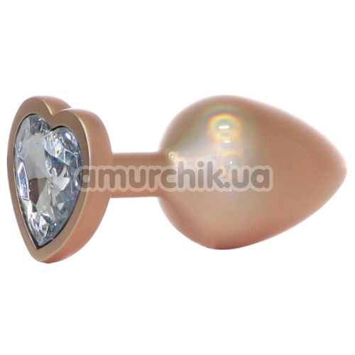 Анальная пробка с прозрачным кристаллом Exclusivity Jewellery Pearl Gold Heart Plug М, золотая - Фото №1
