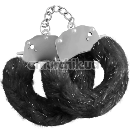 Наручники з чорним хутром Crushious Spangle, срібні - Фото №1