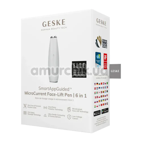 Микротоковая ручка для подтяжки кожи лица Geske MicroCurrent Face-Lift Pen 6 in 1, белая