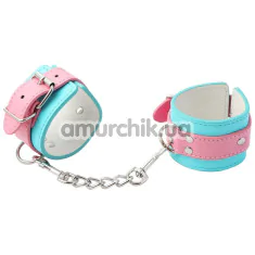 Фіксатори для рук DS Fetish Handcuffs With Chain And Metal Parts, блакитно-рожеві - Фото №1