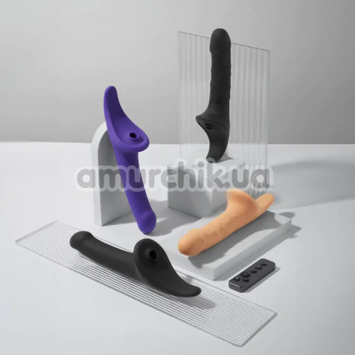 Вібратор з вакуумним стимулятором для страпона Strap-On-Me Multi Orgasm Dildo L, фіолетовий