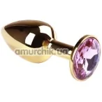 Анальна пробка з рожевим кристалом SWAROVSKI Gold Pink Topaz Small, золота - Фото №1