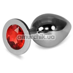 Анальная пробка с красным кристаллом Rosebud Classic Metal Plug L, серебряная - Фото №1