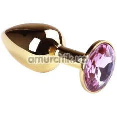 Анальная пробка с розовым кристаллом SWAROVSKI Gold Pink Topaz Small, золотая - Фото №1
