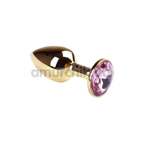 Анальная пробка с розовым кристаллом SWAROVSKI Gold Pink Topaz Small, золотая