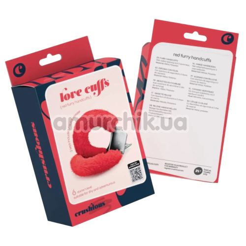 Наручники с красным мехом Crushious Love Cuffs, серебряные