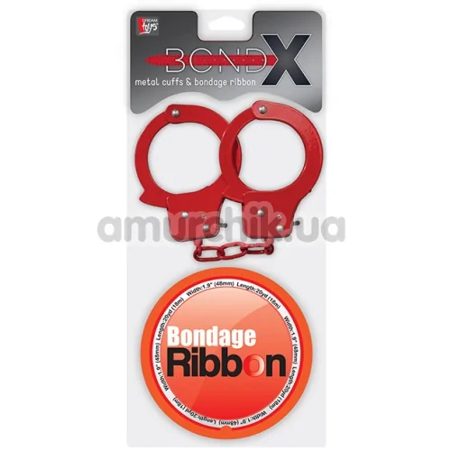 Бондажный набор BondX Metal Cuffs & Bondage Ribbon, красный