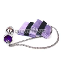 Анальная пробка с фиксаторами для рук Art Of Sex Handcuffs With Metal Anal Plug M, фиолетовая - Фото №1