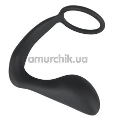 Ерекційне кільце зі стимулятором простати Black Velvets Ring & Plug, чорне - Фото №1