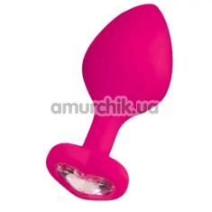 Анальная пробка с прозрачным кристаллом ToDo Anal Plug Diamond Heart M, розовая - Фото №1