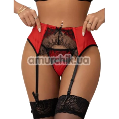 Комплект Star Night Tender Bow Mesh Garter Belt, красный: пояс для чулок + трусики-стринги - Фото №1