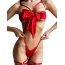 Комплект Star Night Openable Bow Sexy Bra Set, красный: бюстгальтер + трусики-стринги + гартеры - Фото №7