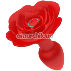 Анальна пробка з вібрацією і ротацією Boss Series Rotating Butt Plug Flower, червона - Фото №1