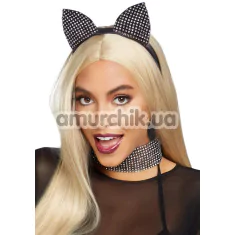 Комплект аксесуарів кішечки Leg Avenue Rhinestone Cat Ear Costume Kit: нашийник + вушка - Фото №1