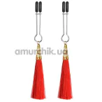 Затискачі для сосків LoveToy Bondage Fetish Glamor Tassel Nipple Clamp, червоні - Фото №1
