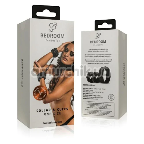 Ошейник с фиксаторами для рук Bedroom Fantasies Collar & Cuffs, черный