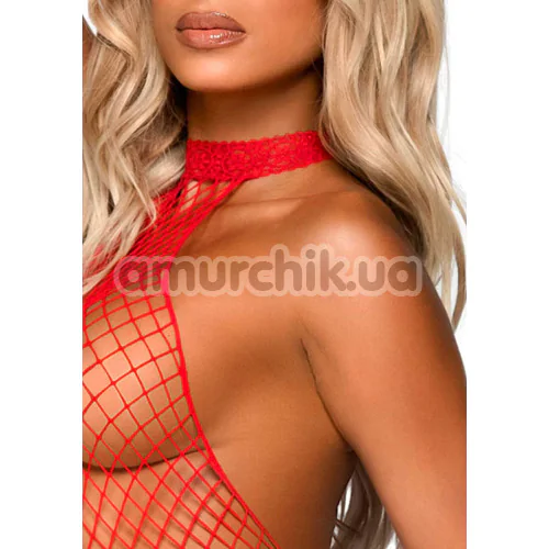 Комбинезон из сетки Leg Avenue Racer Neck Bodystocking, красный