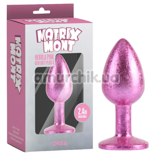 Анальная пробка с розовым кристаллом Matrix Mont Nebula Pink Gem Metal Plug S, розовая