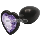 Анальная пробка с фиолетовым кристаллом Ouch! Heart Metal Butt Plug Small, черная - Фото №1