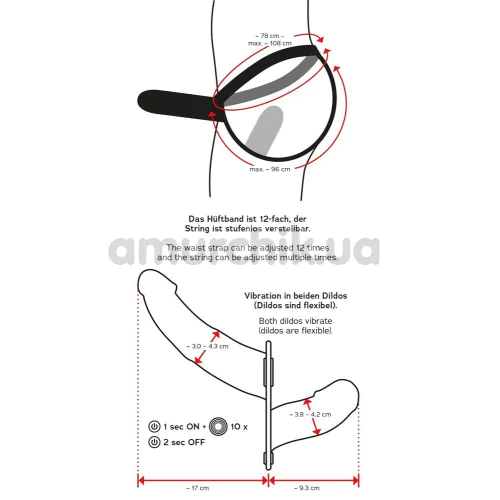 Двойной страпон с вибрацией Vibrating Double Dildos with Harnessr, черный