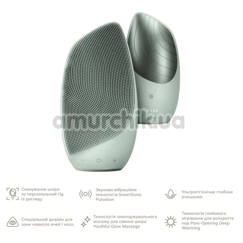 Ультразвуковая щетка для лица Geske Sonic Thermo Facial Brush 6 in 1, зеленая