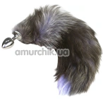 Анальная пробка с серым хвостом Runyu S, серебряная - Фото №1